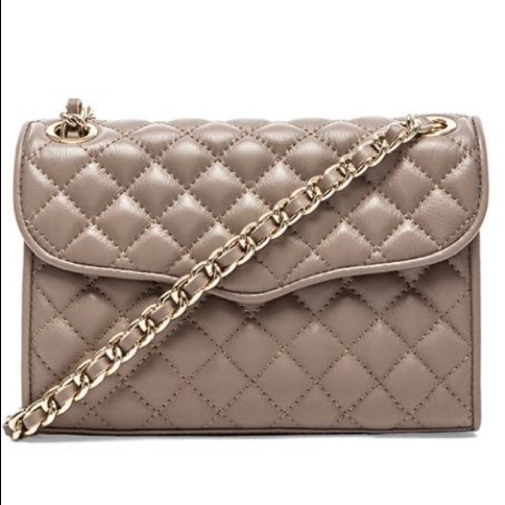 rebecca minkoff mini affair quilted purse- taupe
